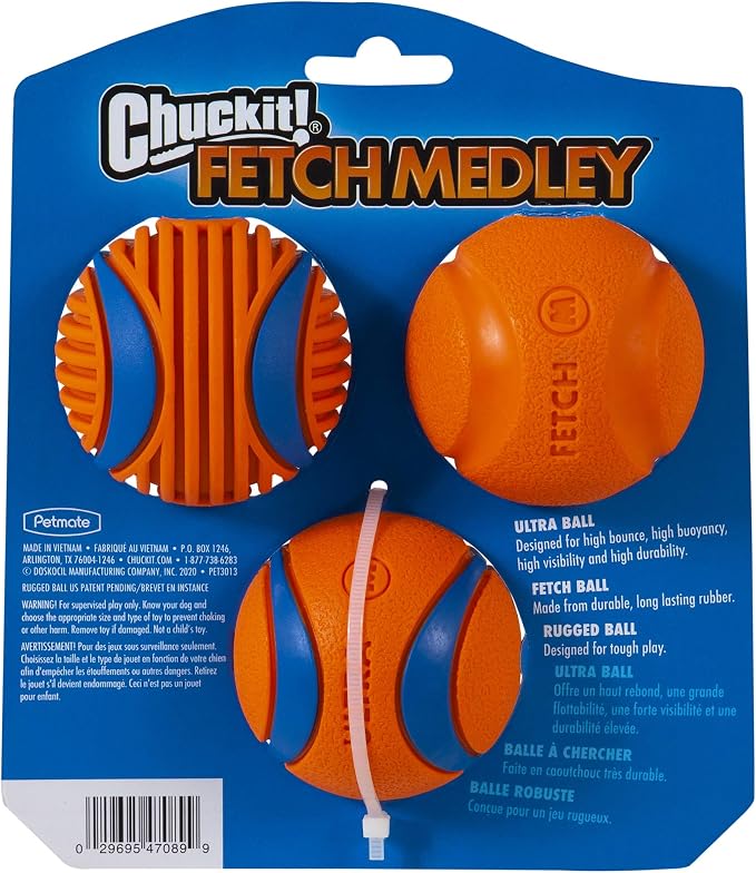 Chuckit! Dog Fetch Balls Medium 3 Pack (Ultra, Rugged Included) Ultra Ball 2 Pack