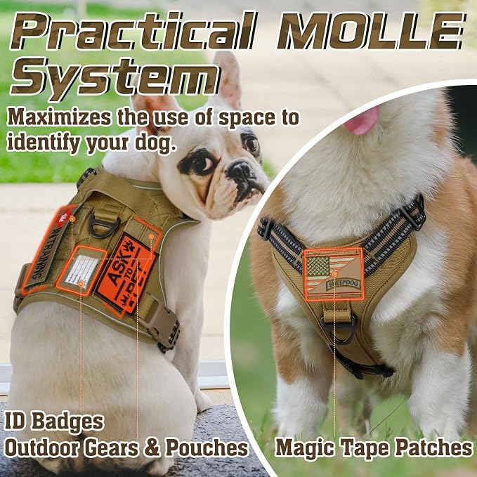 rabbitgoo Tactical Dog Harness for Large, No Pull Military Service Vest | Molle & Handle, Heavy Duty, Adjustable, Reflective Straps, Easy Control for Training Walking, Brown, Large