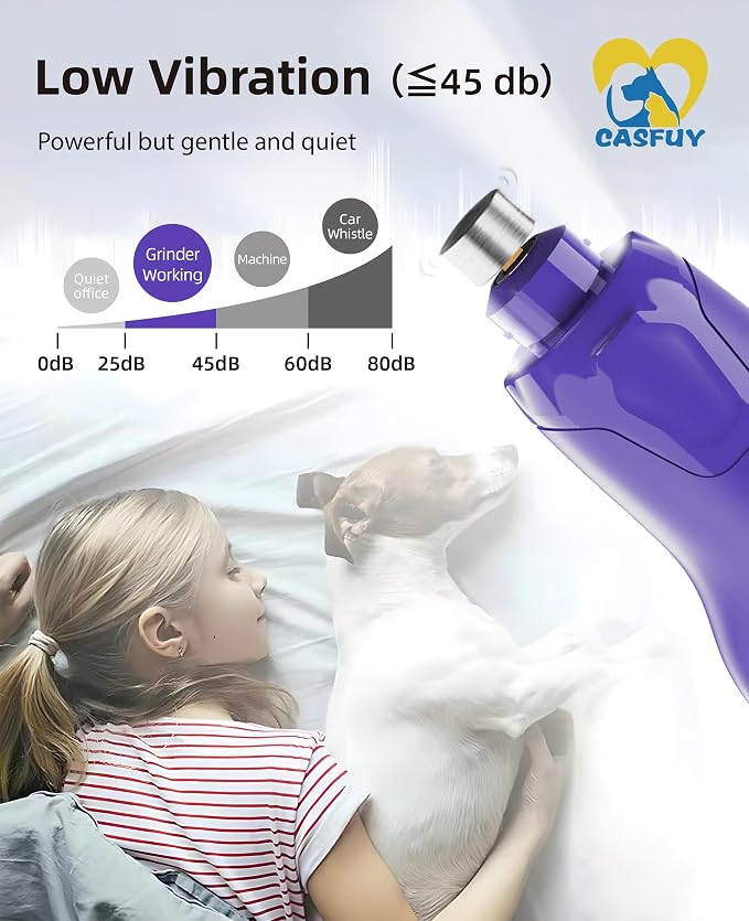 Casfuy 6-Speed Dog Nail Grinder with 2 LED Lights & Dust Cap