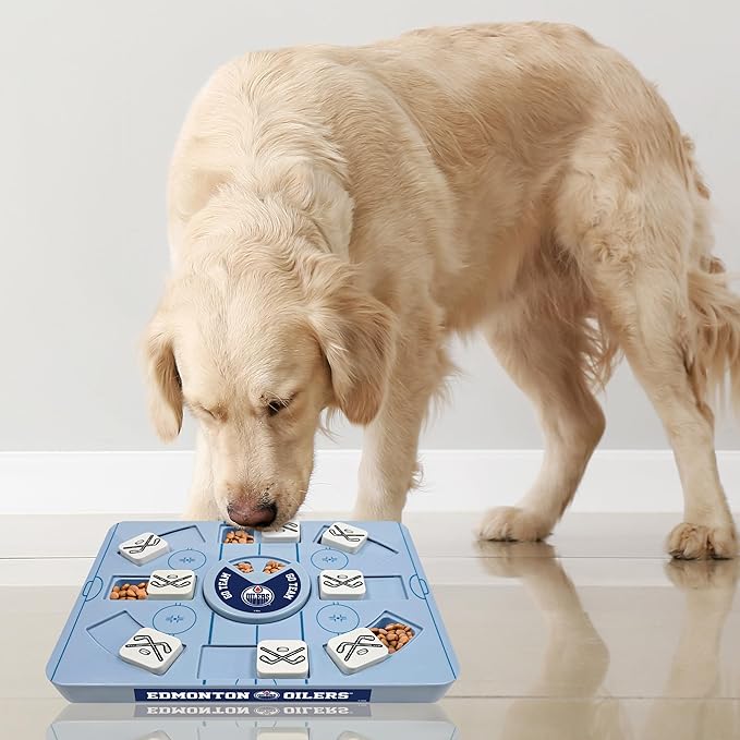 Pets First NHL Edmonton Oilers Large Puzzle Toy, New Size, Interactive Dog Treat & Slow Feeding Toy
