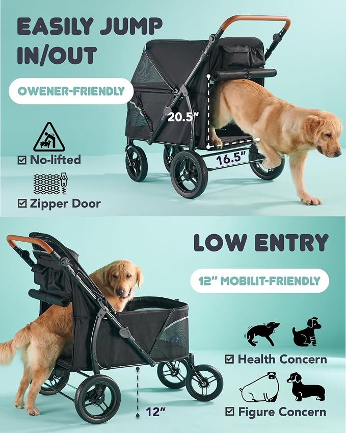 Zoosky Large Pet Stroller - up to 110lbs, All-Terrain, Low Entry