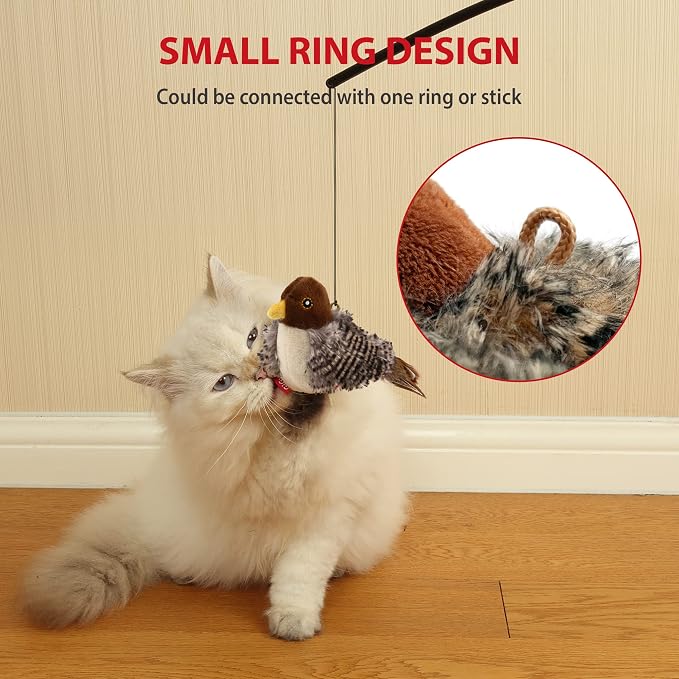 Gigwi Chirping Bird Cat Toys 2 Pack, Automatic Squeaky Toy for Cats | Interactive Cat Toys, Stimulate Hunting Instinct, Relieve Puppy Boredom, Touch Activated, Soft Plush, Safe Indoor Play