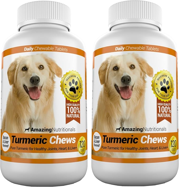 Amazing Turmeric for Dogs Curcumin Pet Antioxidant, Eliminates Joint Pain Inflammation, 120 Chews