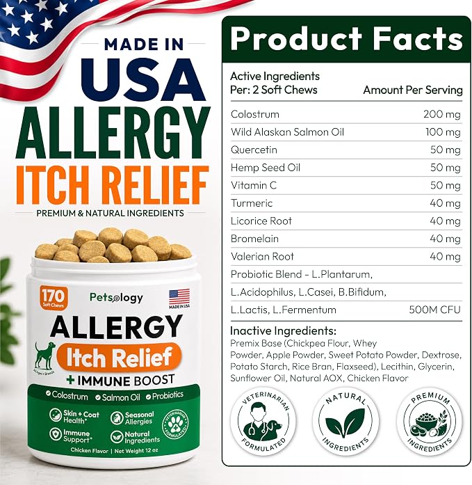 Dog Allergy Relief Chews, 170 Dog Allergy Chews, Itch Relief for Dogs