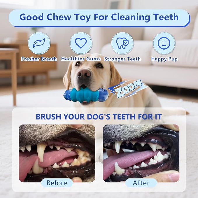 Indestructible Dog Toys for Aggressive Chewers, Tough Toy | Chew Toys for Large and Medium Dogs, Squeaky Rubber & Beef-Flavored Nylon, Dental Care, Boredom & Anxiety Relief
