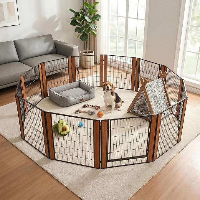 Heavy Duty Dog Playpen, 32in H 12 Panels, Oak