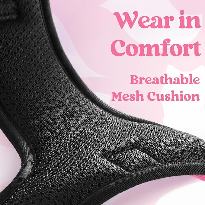 rabbitgoo Dog Harness Medium Sized, Updated Easy On & Off with 3 Buckles | No Pull No Choke, Walking with 2 Clips and Handle, Adjustable Soft Reflective, Rose Pink, Medium