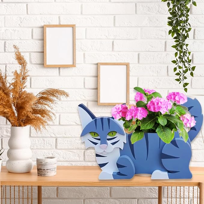 Sapphire White Cat Planter Pots, 12.5 x 5.12 x 7.8 Inches