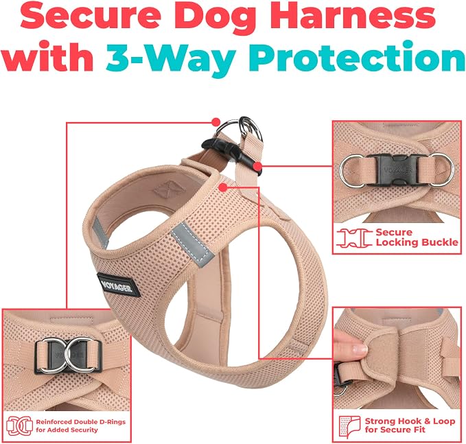 Voyager Step-in Air Dog Vest Harness - Khaki, Large | 18- 20.5" in Chest, Reflective Bands, All Weather Breathable Air Mesh, Cats Compatible, Lightweight, Fast Drying