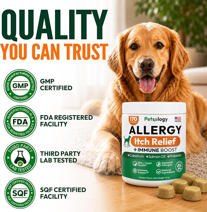 Dog Allergy Relief Chews, 170 Dog Allergy Chews, Itch Relief for Dogs