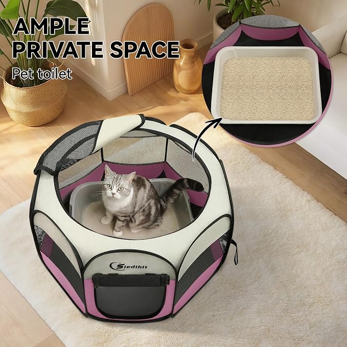 Siedihit Pink Dog Cat Playpen, Puppy Pet Playpen Indoor for Small Dog Crate Tent Cage Outdoor, Portable Pop Up Dogs Enclosure Kennel with Carrying Case for Dogs/Cats/Rabbits