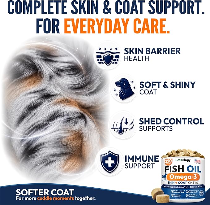 Omega 3 for Dogs - 250 Fish Oil Chews for Dog Shedding & Allergy Relief