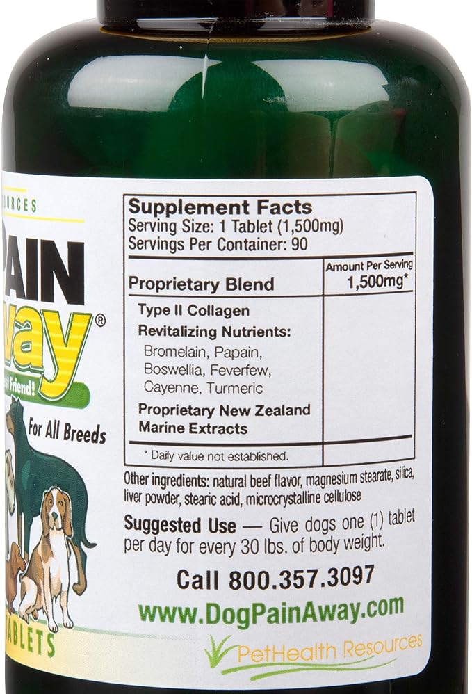 Dog Pain Away, Treats Arthritis, Inflammation, Joint Pain, & Decreased Flexibility - 90 Dog Chewable Tablets
