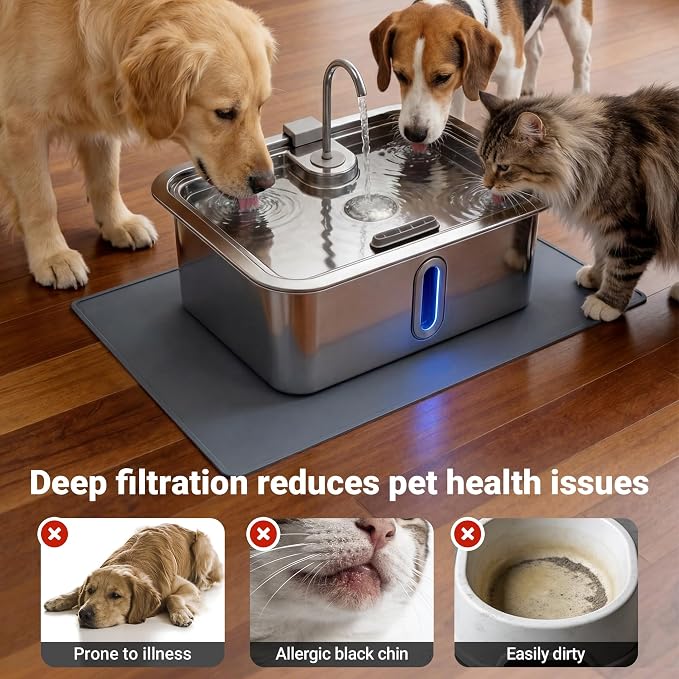 Dog Water Fountain Filter 8-Set, 12L/15L/18L Stainless Steel Dog Water Bowl Dispenser Filters, Pet Water Fountain Filters Set with 8 Filters and 8 Sponges