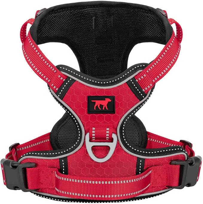 Tuff Pupper No Pull Easy Walk Dog Harness | Heavy Duty Pet Vest | Front & Back Leash Clips | Strong Safety Handle | Reflective Anti Pull Vest | Comfortable Padded Escape Proof Harness (Small, Red)