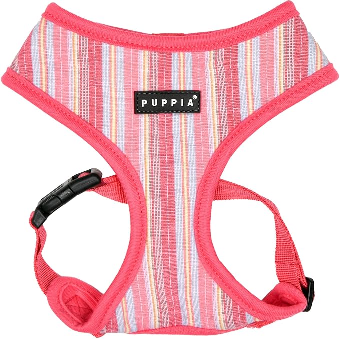 Puppia Theros Dog Harness A (Over-The-Head) Fashionable Striped Pattern Spring Summer Harness for Small and Medium Dogs, Pink, Small