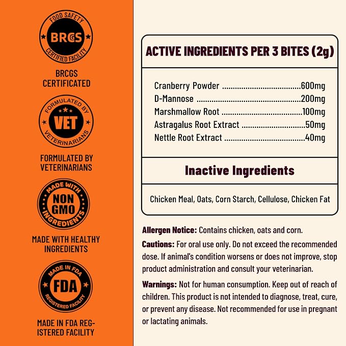 Cranberry Supplement for Dogs with D-Mannose, Chicken 330 Bites