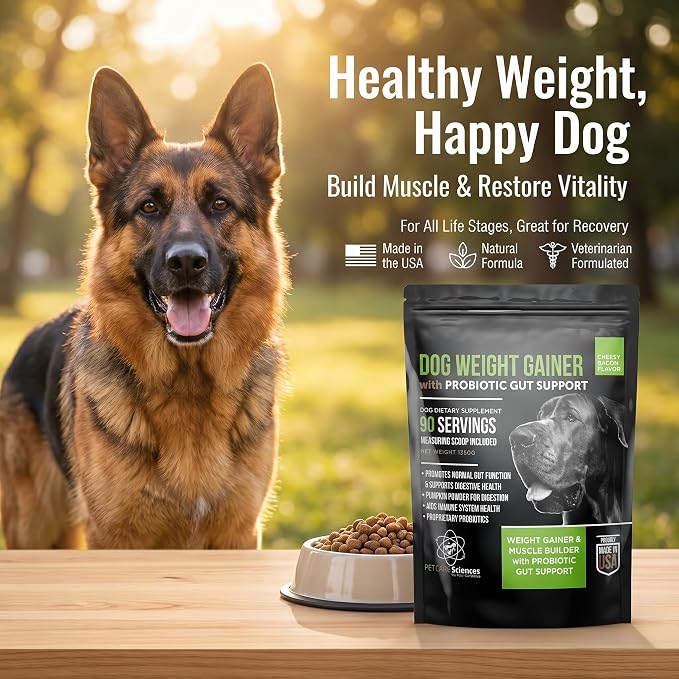 Dog Weight Gainer with Probiotic Gut Support - Weight Gain Supplements for Dogs - Canine and Dog Muscle Builder - 90 Servings - Made in The USA