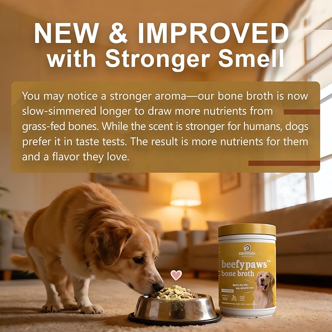 Zammex Grass-Fed Beef Bone Broth Protein Powder for Dogs & Cats - Joint & Bone Support, Gut Health & Immune Support, Healthy Fur Enhancer, Pet Food Topper for Dry & Wet Food, 10.58oz