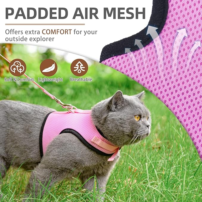 PUPTECK Soft Mesh Cat Vest Harness and Leash Set Puppy Padded Pet Harnesses Escape Proof for Cats Small Dogs Rabbits Bunny