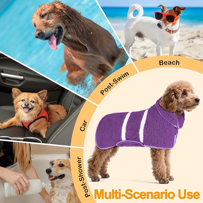 Dog Bathrobe Super Absorbent Dog Towels Large Quick Drying Robes for After Bath Soft Adjustable Warm Keeping Dogs Towel(S-XXL)