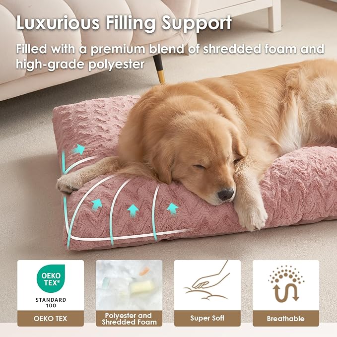 EHEYCIGA Washable Large Dog Bed for Crate, 35x23 Inch Pet Bed, Pink