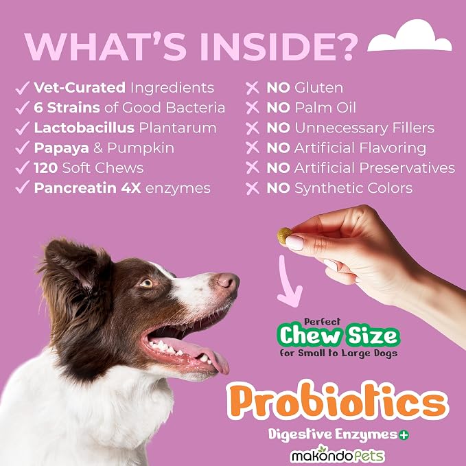Dog Probiotics with Digestive Enzymes, Allergy Relief. 120 Soft Chews