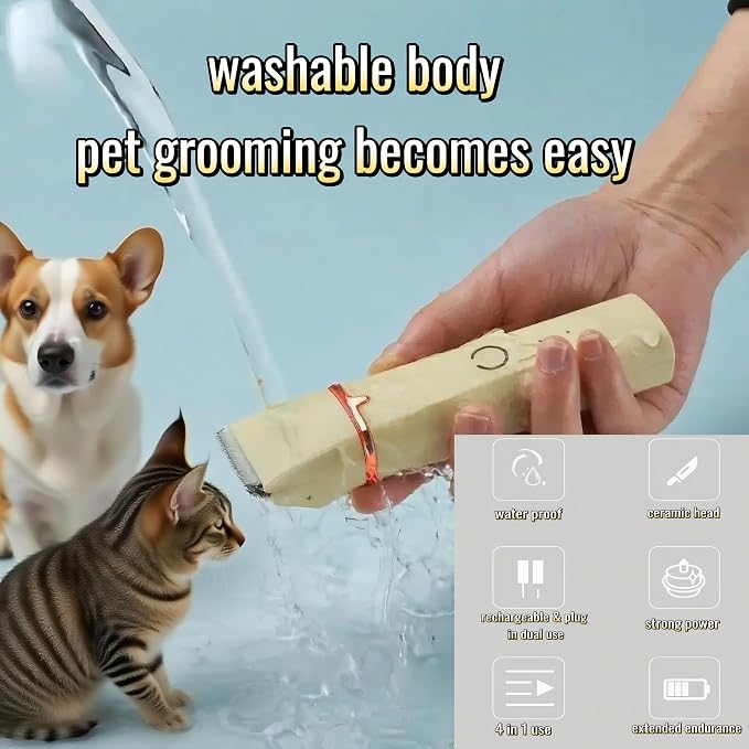 Low Noise 4-in-1 Dog Grooming Clippers Kit - Beige