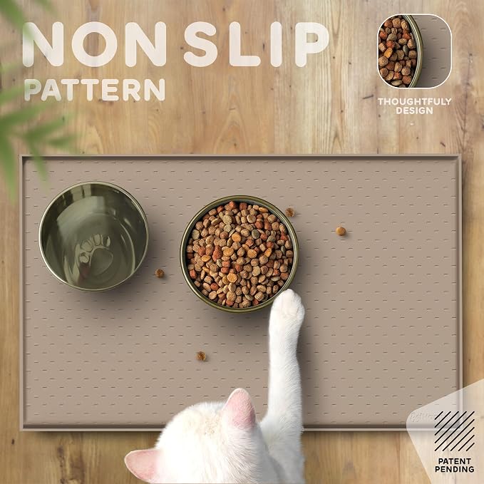 Dog Food Mat - 24x15 Raised Edges Dogs Mat for Food and Water Prevent Spill, Waterproof Cat Food Mats Protect Floors, Easy Clean Dog Bowl Mats for Food and Water, Silicone Pet Feeding Placemats