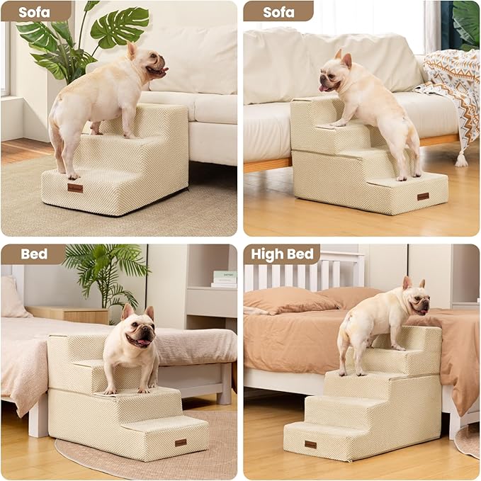 Aodisman Dog Stairs for High Bed 22.6" H,5-Step Dog Steps for Small Dogs and Cats,Indoor Non-Slip Balanced Pet Stairs are Suitable for Puppy,Older Cat,Beige