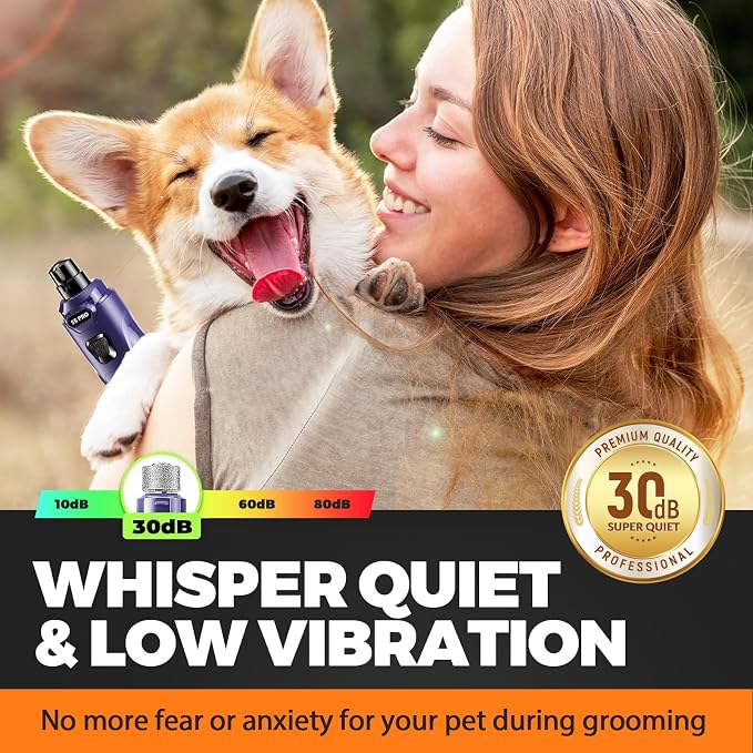 Whisper Quiet Dog Nail Grinder with 4 LED Lights, 3-Speed, Blue