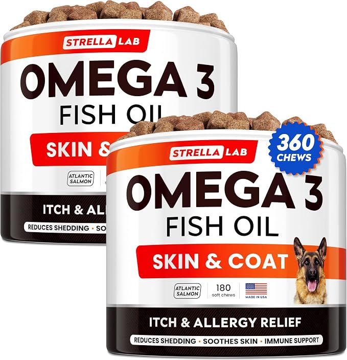 Omega 3 for Dogs - Fish Oil Skin & Coat Supplement, Itch & Allergy Support