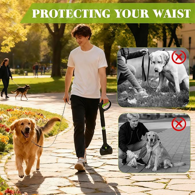 Dog Pooper Scooper - 27.5" Long Handle Pet Poop Scooper for Large, Medium, Small Dogs, Easy Single-Hand Operation, No More Bending, High-Strength Material, Suitable for Grass and Gravel Pick Up