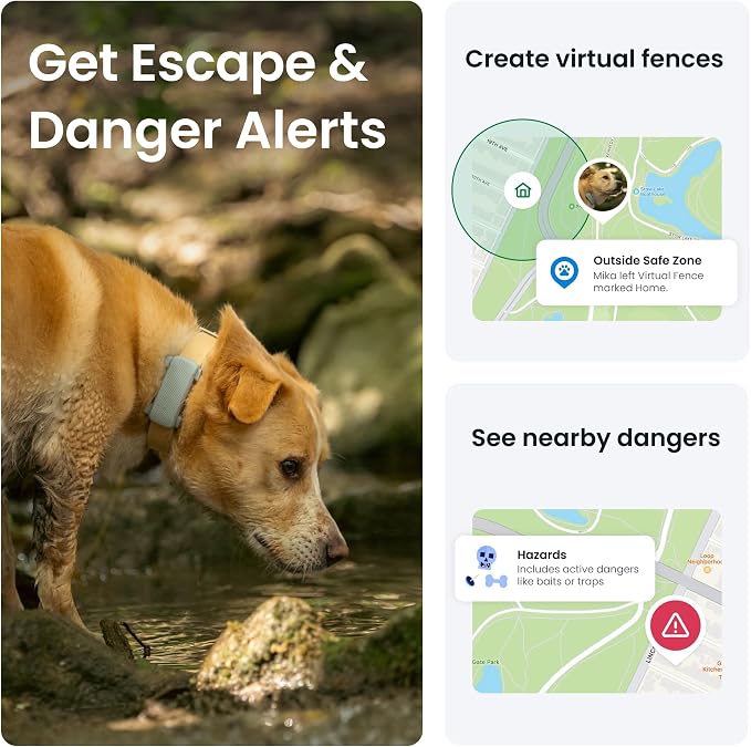 Tractive GPS Dog Tracker (2025 Release) Real-time Pet Location Tracker | Health & Wellness Alerts | Virtual Fence for Dogs | Bark Monitoring (Mint w/Pink Cover)