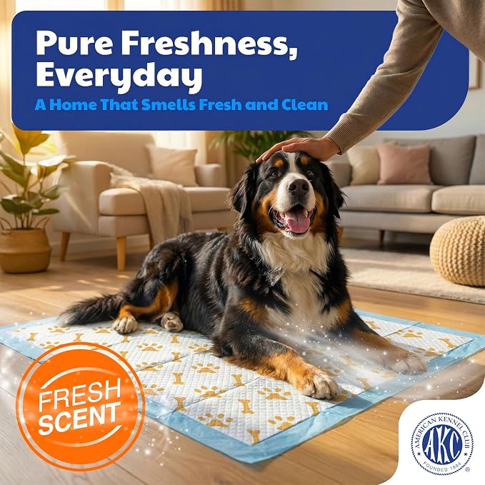 American Kennel Club Advanced Puppy Pads with Color-Changing Health+ Indicator and Ultra Absorbent Quick Dry Gel – 28''x30'' Leakproof Training Pads for Dogs – Fresh Scented – 50 Count, X-Large
