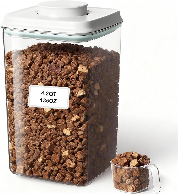 3-5 Lbs Dog Food Storage Container with 130ml Scoop, 5 Lbs, slicone / PET Plastic