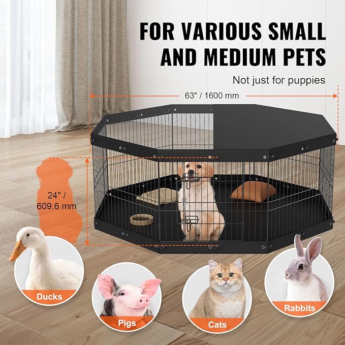 VEVOR Foldable Dog Exercise Pen, 24in 8 Panels, with Top Cover & Bottom Pad