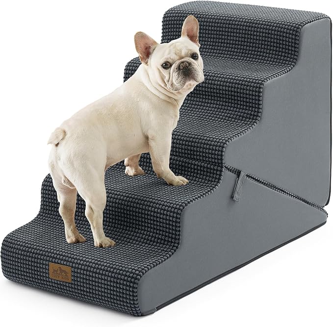 COZY KISS Dog Stairs for Small Dogs, 3-Step 2-in-1 Dog Steps,22.4" H | 5-step dog stairs and ramps,Non-Slip Base,for Couch & Bed, Dark Grey