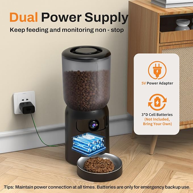 Automatic Cat Feeder with Dual Camera Gifts for Fathers Day, 5G, Stainless Steel