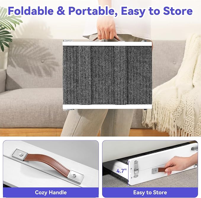 2026 Upgraded Dog Ramp for Couch, Foldable Small Dog Ramp for Sofa, 4 Adjustable Height from 13'' to 21", Portable Stable Pet Step with Non-Slip Pad, Pet Ramps Use for Couch Stairs, White