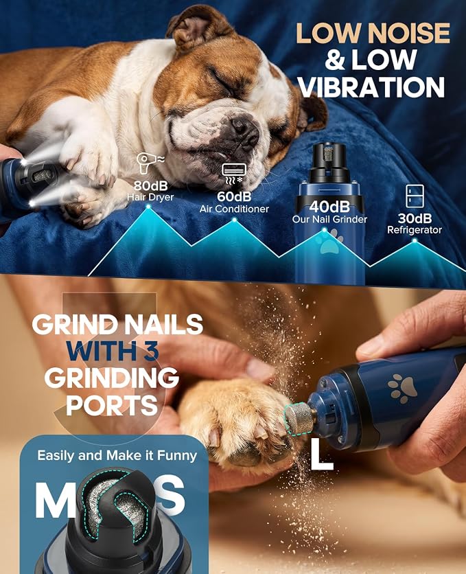 Low Noise Pet Nail Grinder with Light, 2-Speed, Blue