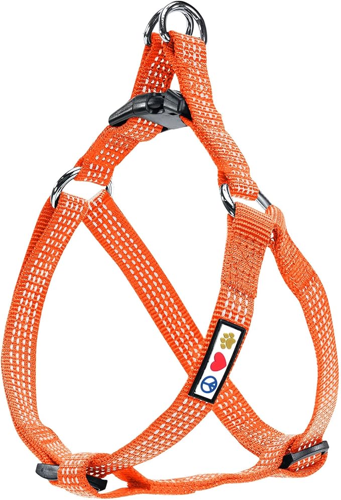 Pawtitas Reflective Step-in Dog Harness – Adjustable No-Pull Vest for Puppies to Seniors, Safe & Comfortable, M Orange