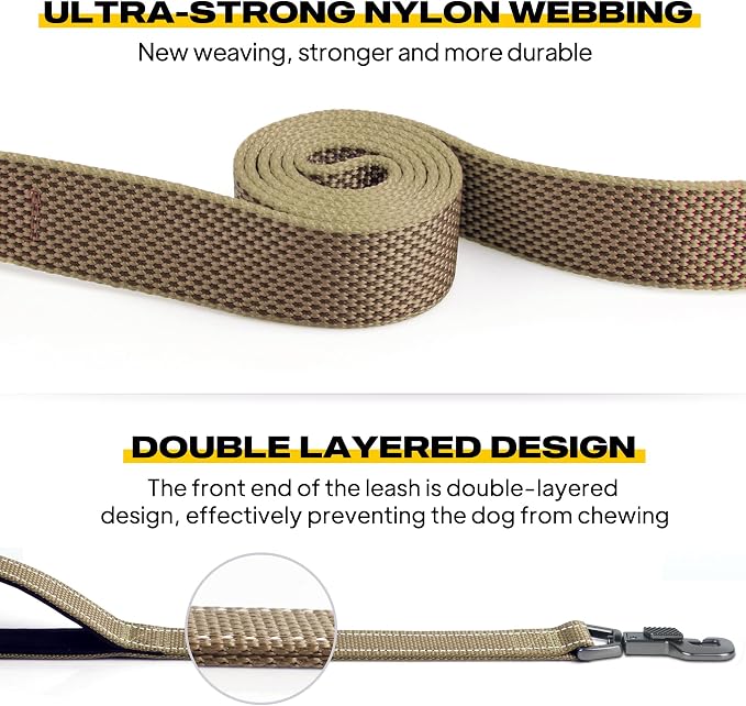 Fida 4 FT Heavy Duty Dog Leash with 2 Comfortable Padded Handles, Traffic Handle & Advanced Easy Snap Hook, Reflective Walking Lead for Large, Medium & Small Breed Dogs, Brown
