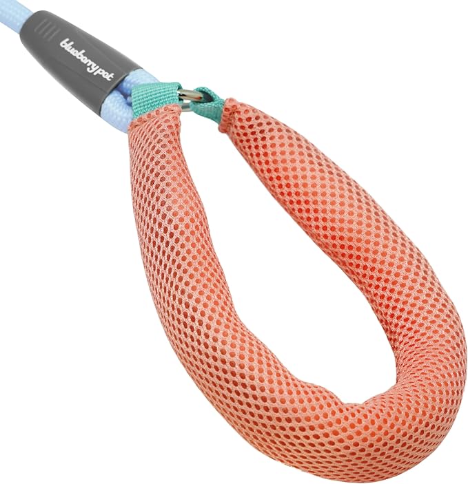 Blueberry Pet Dog Leash - Vibrant Mesh Puffer Handle, Dog Accessories Girl, Puppy Essentials, Heavy Duty Dog Leashes for Large Dogs, Girl Dog, 4ft Durable Rope, Light Blue/Coral