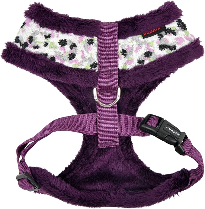 Puppia Huxley Dog Harness Over-The-Head Warm Winter Leopard Pattern Adjustable Chest for Small and Medium Dog, Purple, Large