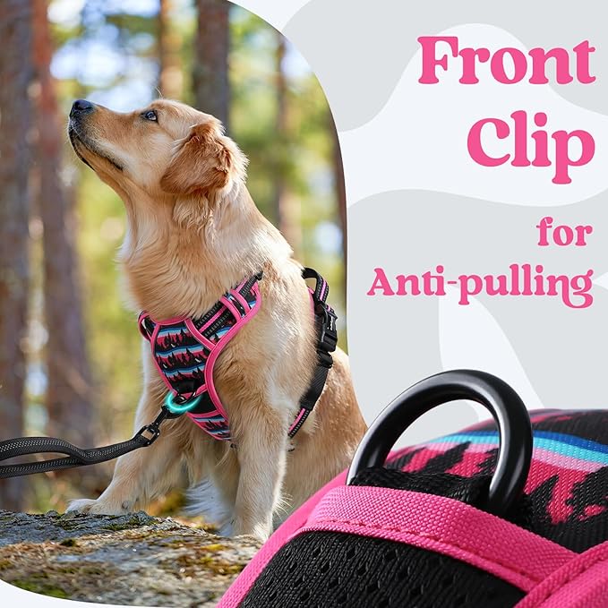 rabbitgoo Dog Harness for Large, Updated Easy On & Off with 3 Buckles | No Pull No Choke, Walking with 2 Clips and Handle, Adjustable Soft Reflective, Mountain Rose, X-large