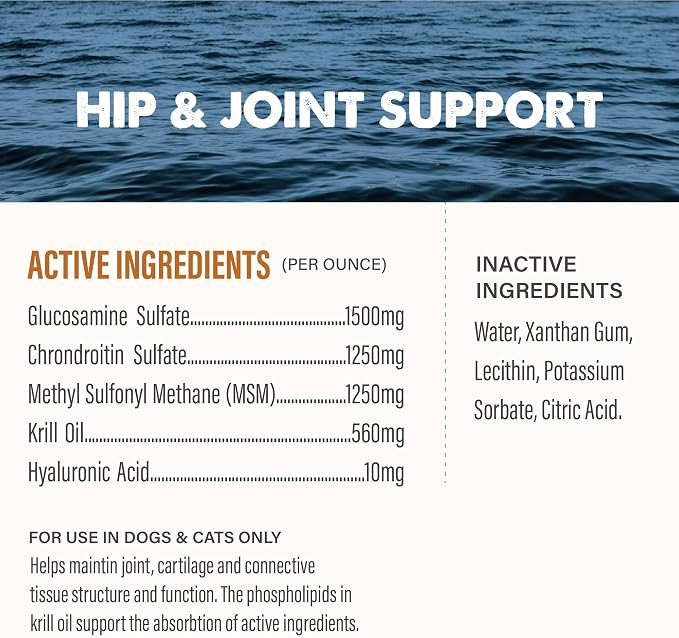 Grizzly Pet Products Joint Aid Liquid Hip and Joint Health Supplement Product for Dogs and Cats, 32 Ounce