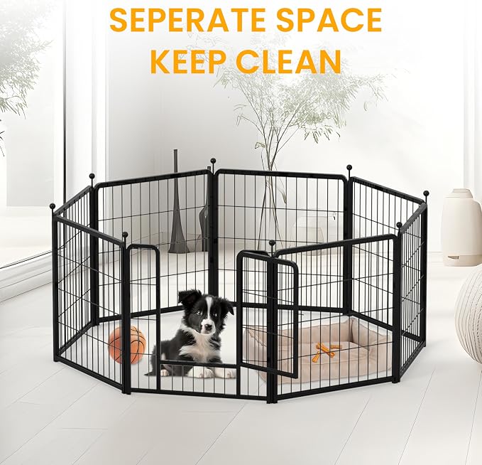 Dog Playpen 24in 8 Panels - Pet Fence, Black