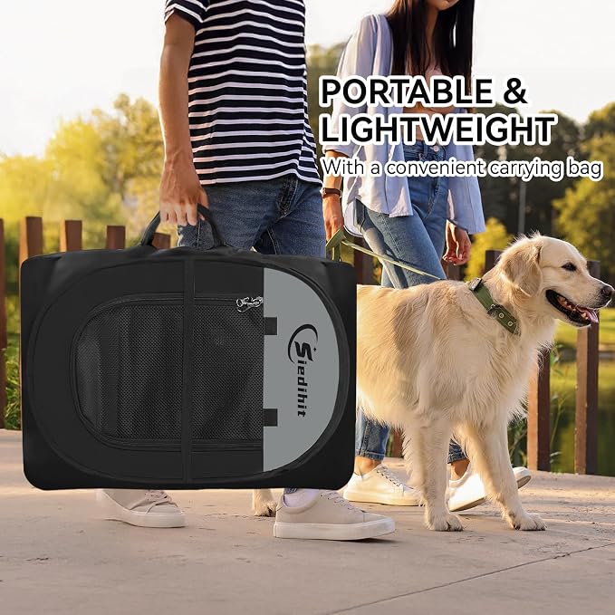 Siedihit Dark Grey Puppy Playpen for Large Dog Cat, Dogs Tent Crates Cage Indoor/Outdoor, Portable Pop Up Dog Kennel with Carrying Bag for Rabbits, (Dark Grey, Large)