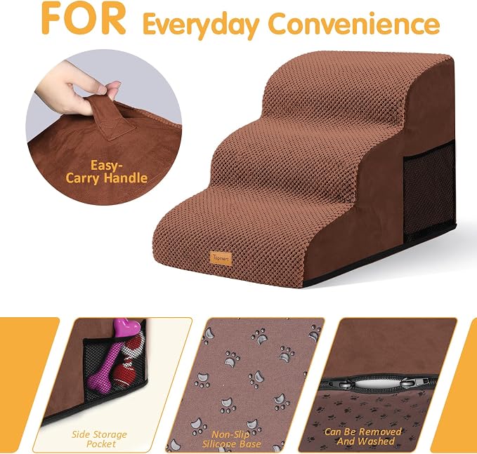 Topmart 3 Tiers Foam Dog Ramps/Steps,Non-Slip Pet Steps,Extra Wide Deep Dog Stairs,High Density Foam Pet Stairs/Ladder,Best for Older Dogs,Cats,Small Pets
